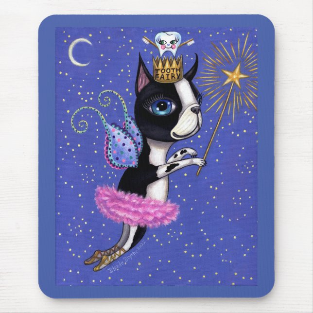 Tooth Fairy Dog Boston Terrier Pink Tutu Crown Mouse Pad (Front)