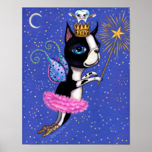 Tooth Fairy Dog Boston Terrier Pink Tutu Crown Poster