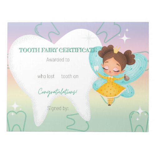 Tooth Fairy Faery Certificates  Notepad