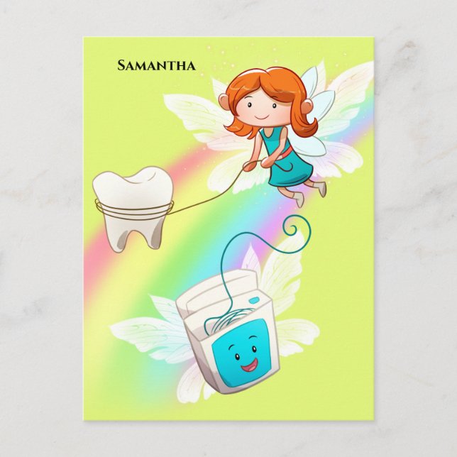 Tooth fairy floss DIY name rainbow dentist Postcard (Front)