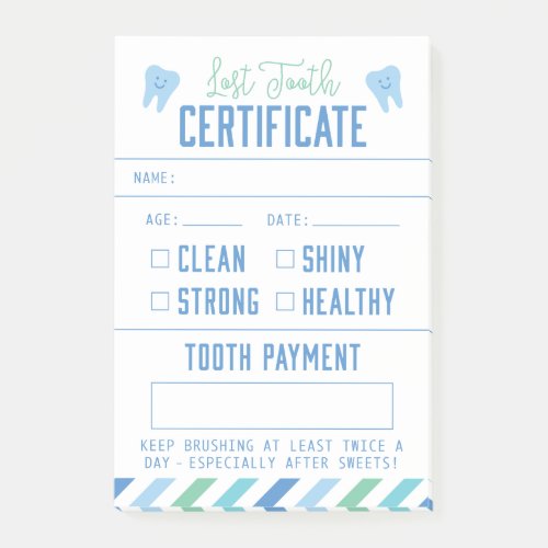 Tooth Fairy Keepsake Certificate Boy Post_it Notes