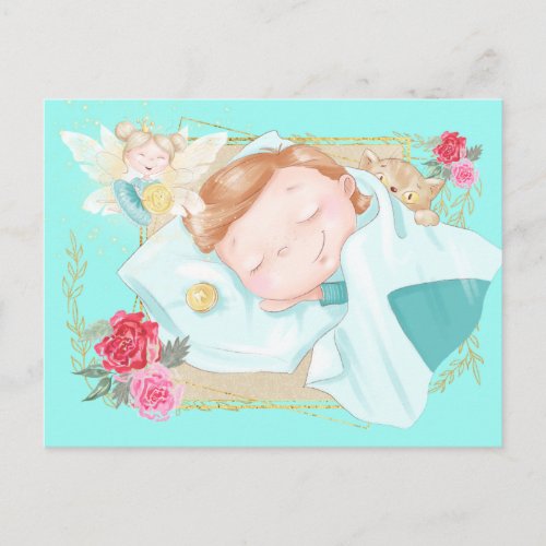 Tooth fairy letter cute boy sleeping pillow boys postcard