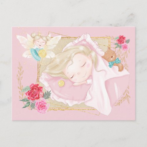 Tooth fairy letter cute girl sleeping pillow coin postcard