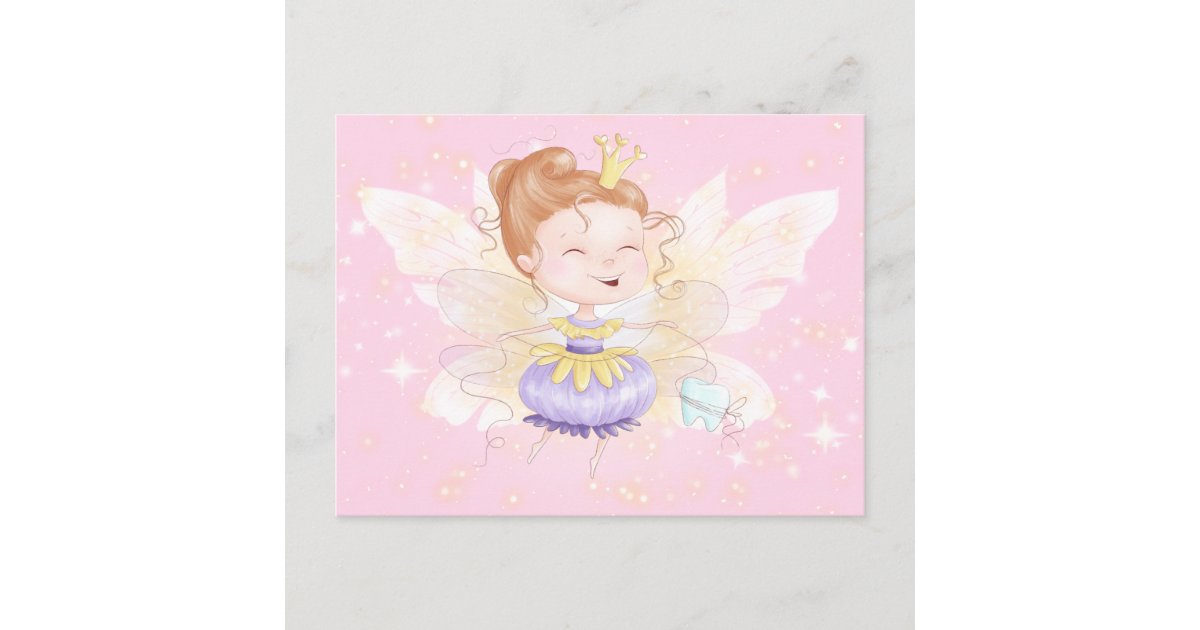 Pink Tooth Princess Tooth fairy letter | cute princess with tooth pink postcard | Zazzle