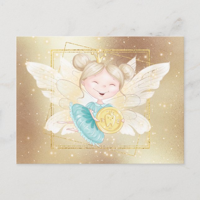 Tooth fairy letter | princess gold coin tooth postcard (Front)