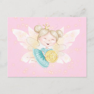 Tooth fairy letter princess with gold coin pink postcard