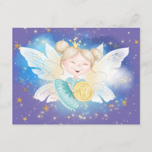 Tooth fairy letter princess with gold coin stars postcard