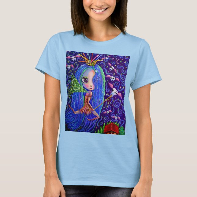 Tooth Fairy Moon & Stars Magic Wand Big Eyes T-Shirt (Front)