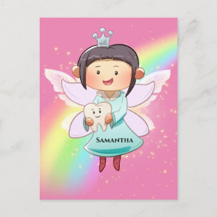 Tooth fairy pink rainbow fairy dust glitter postcard