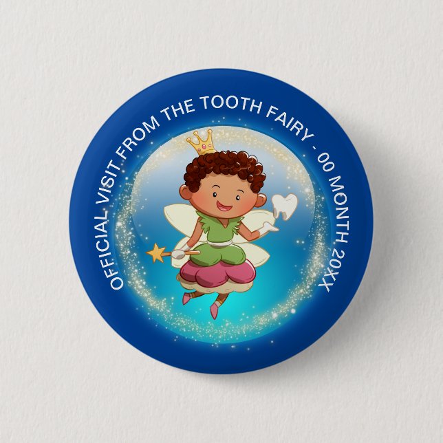 Tooth fairy prince with wand tooth gold crown butt button (Front)
