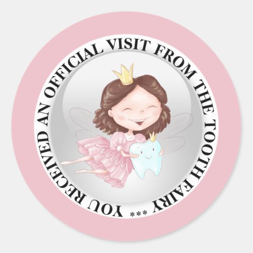 Tooth fairy princess carrying tooth DIY text girls Classic Round Sticker