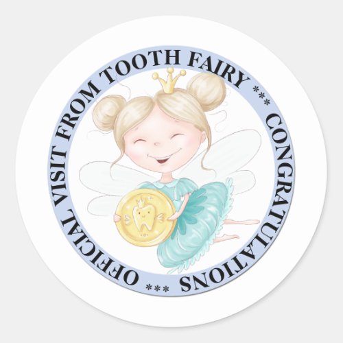 Tooth fairy princess DIY text boys official visit Classic Round Sticker