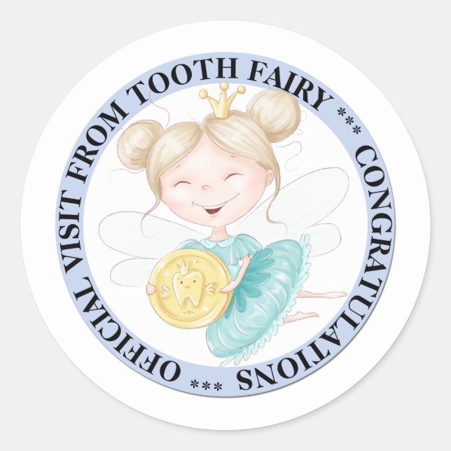 Tooth fairy princess DIY text boys official visit Classic Round Sticker (Front)