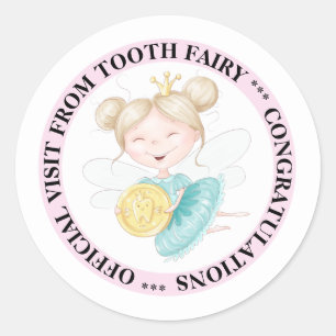 Tooth fairy princess gold coin tooth imprint pink classic round sticker