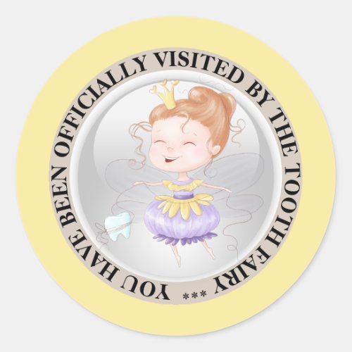 Tooth fairy princess official visit boys girls classic round sticker