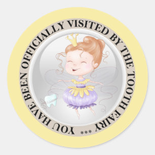 Tooth fairy princess official visit boys girls classic round sticker