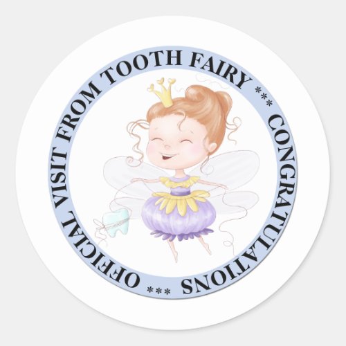 Tooth fairy princess official visit cute boys classic round sticker