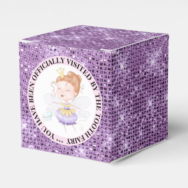 Tooth fairy princess official visit purple sparkle favor boxes (Front Side)