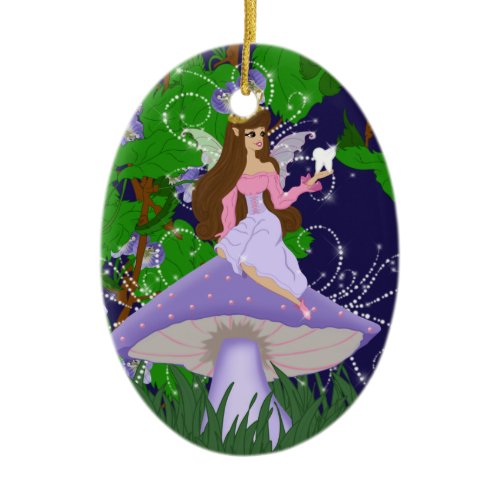 Tooth Fairy Princess on Purple Mushroom Ornament