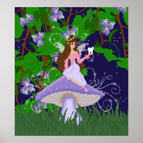 Tooth Fairy Princess on Purple Mushroom Poster