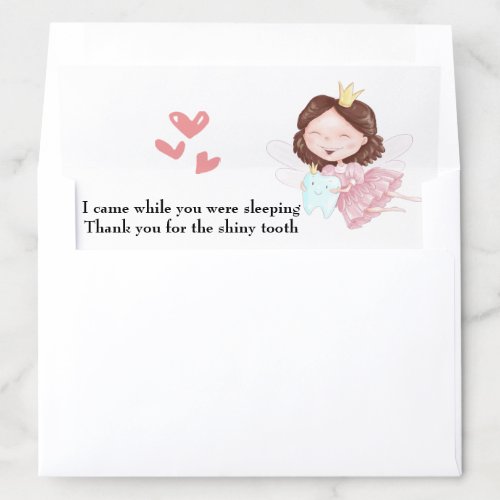 Tooth fairy princess pink heart thank you  envelope liner