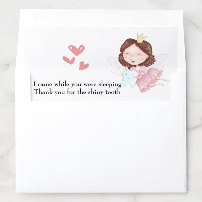 Tooth fairy princess pink heart thank you  envelope liner (In Envelope)