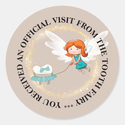 Tooth fairy princess pulling tooth in tutu sparkle classic round sticker
