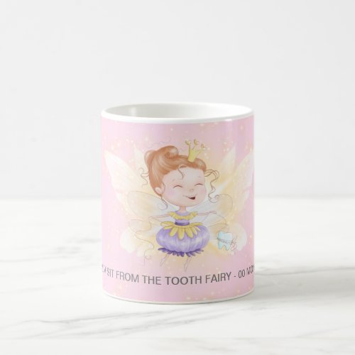 Tooth fairy princess with tooth on pink coffee mug