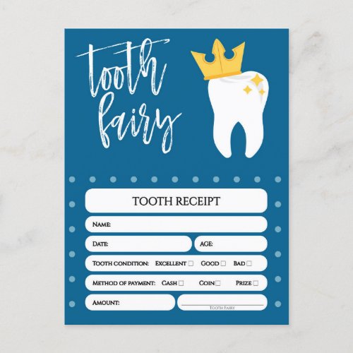 Tooth fairy receipt Lost Tooth Boys Blue Invitation Postcard