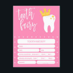 Tooth fairy receipt Lost Tooth Girls Pink Invitation Postcard<br><div class="desc">Tooth fairy receipt Lost Tooth Girls Pink</div>