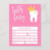 Tooth fairy receipt Lost Tooth Girls Pink