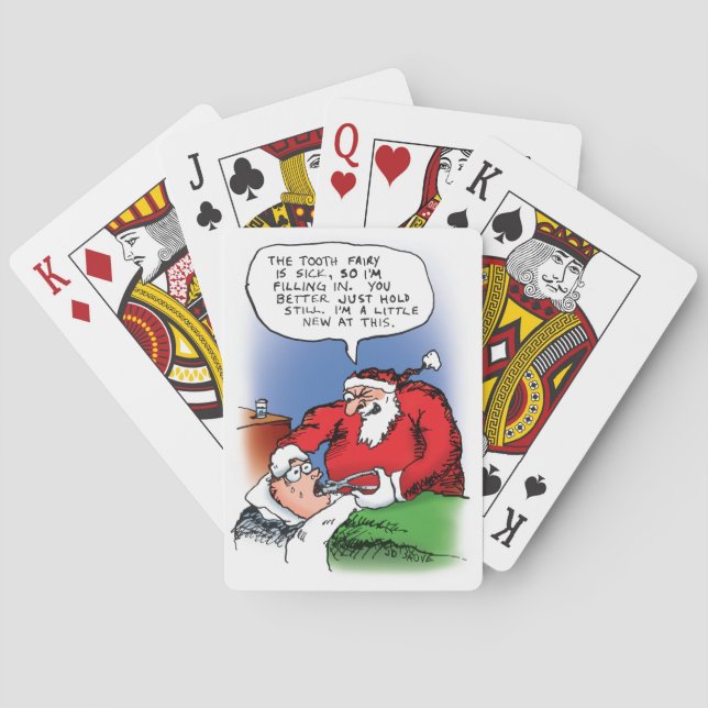 Tooth Fairy Santa Funny Cartoon Playing Cards (Back)