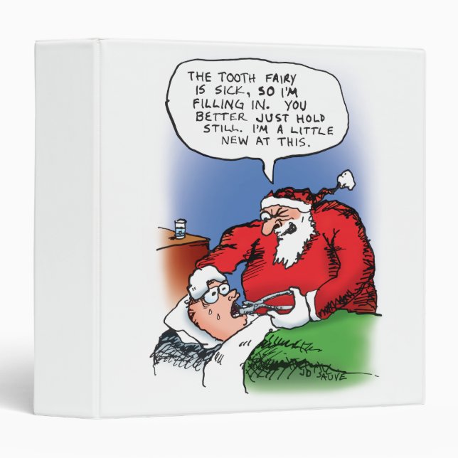 Tooth Fairy Santa Funny Christmas Cartoon 3 Ring Binder (Front/Spine)