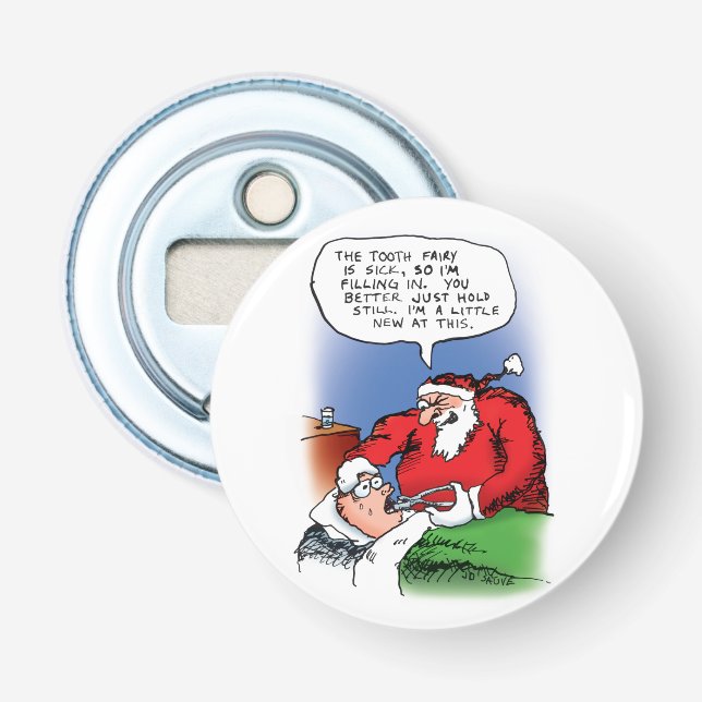 Tooth Fairy Santa Funny Christmas Cartoon Bottle Opener (Front)