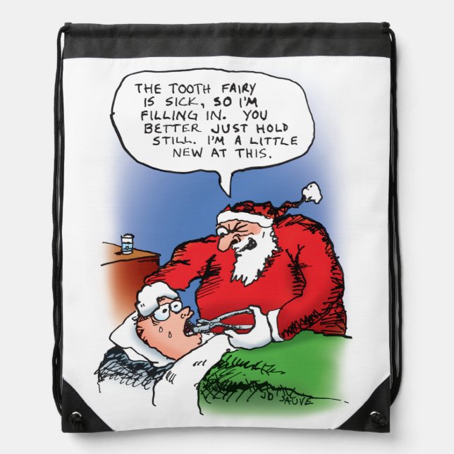 Tooth Fairy Santa Funny Christmas Cartoon Drawstring Bag (Front)