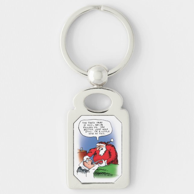 Tooth Fairy Santa Funny Christmas Cartoon Keychain (Front)