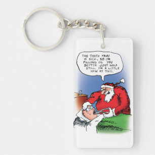 Tooth Fairy Santa Funny Christmas Cartoon Keychain