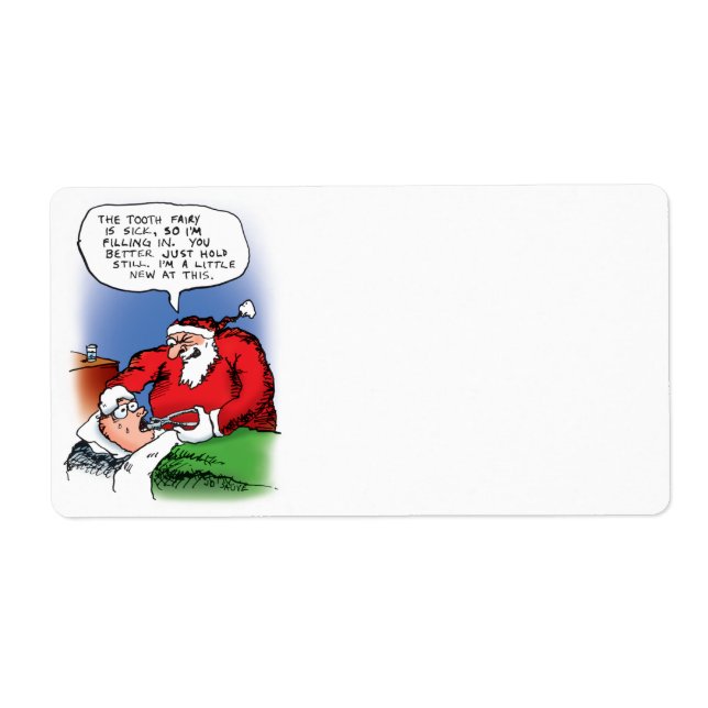Tooth Fairy Santa Funny Christmas Cartoon Label (Front)