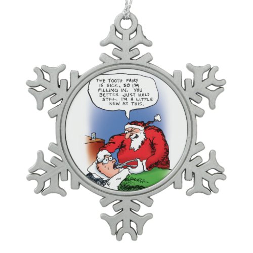 Tooth Fairy Santa Funny Christmas Cartoon Snowflake Pewter Christmas Ornament