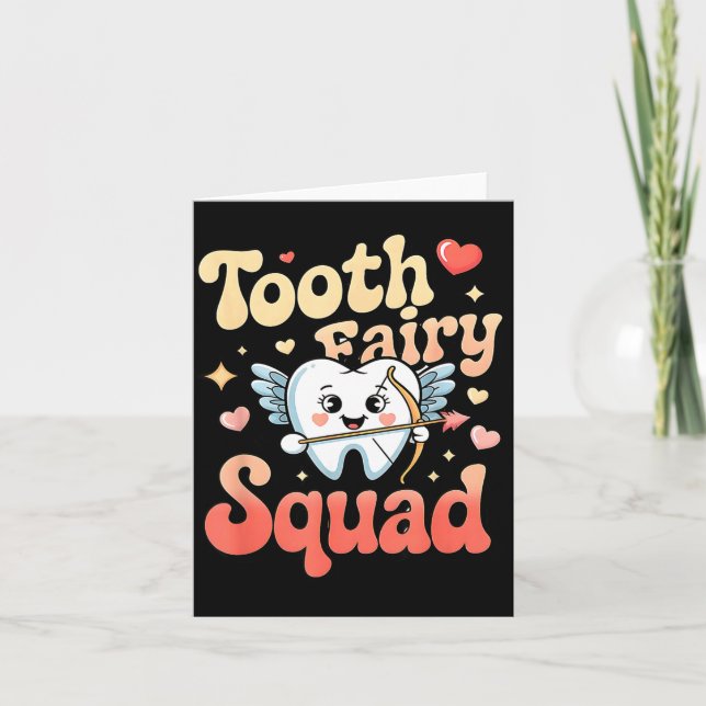 Tooth Fairy Squad Cute Cud Tooth Retro Dental Humo Card (Front)
