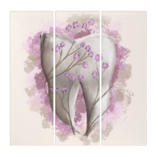 Tooth & Flowers, surrealistic painting. Dental art
