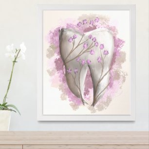 Tooth & Flowers, surrealistic painting. Dental art Framed Art