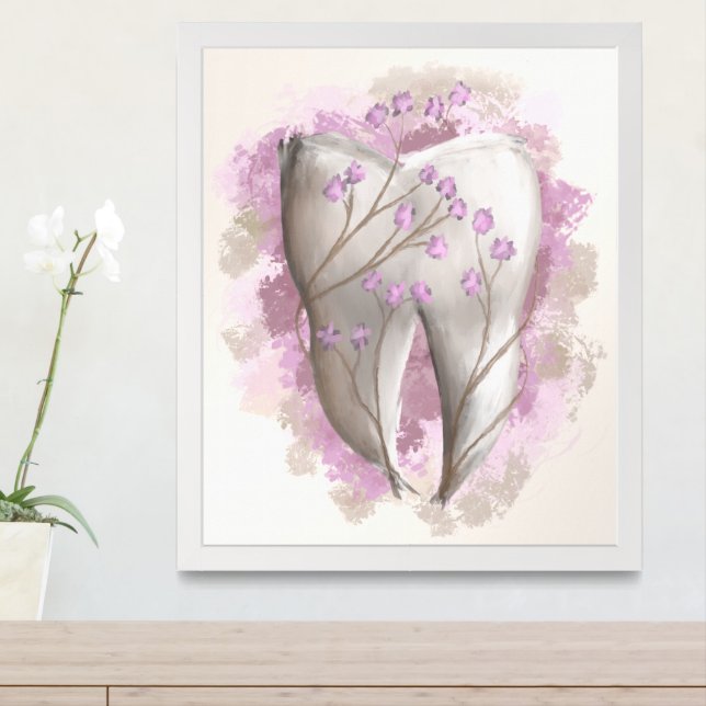 Tooth & Flowers, surrealistic painting. Dental art Framed Art (Entryway)