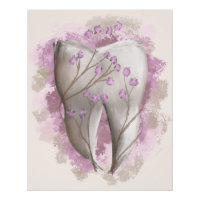 Tooth & Flowers, surrealistic painting. Dental art