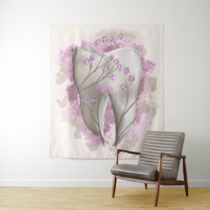 Tooth & Flowers, surrealistic painting. Dental art Tapestry