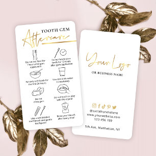 Tooth Gem After Care Instructions White & Gold Business Card