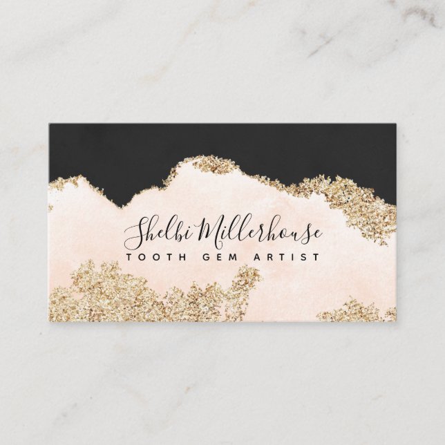 Tooth Gem Aftercare Black Pink Gold Instruction Business Card (Front)