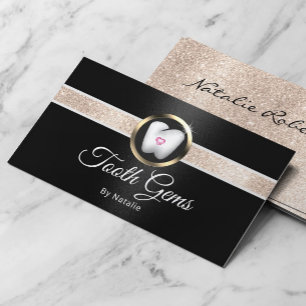 Tooth Gems Modern Black Dental Beauty Salon Business Card