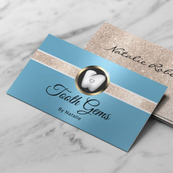 Tooth Gems Modern Blue Dental Beauty Salon Business Card by cardfactory at Zazzle