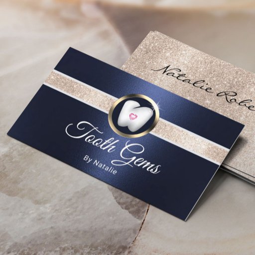 Customizable Tooth Gems Modern Navy Blue Dental Beauty Salon Business Card